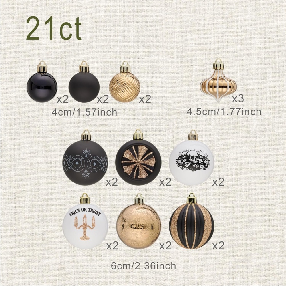 21ct Black Gold Hanging Gothic Halloween Ornaments..shatterproof (NWT)